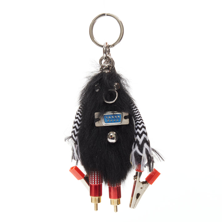PRADA black sheep fur bolt hardware hand monster robot charm key ring