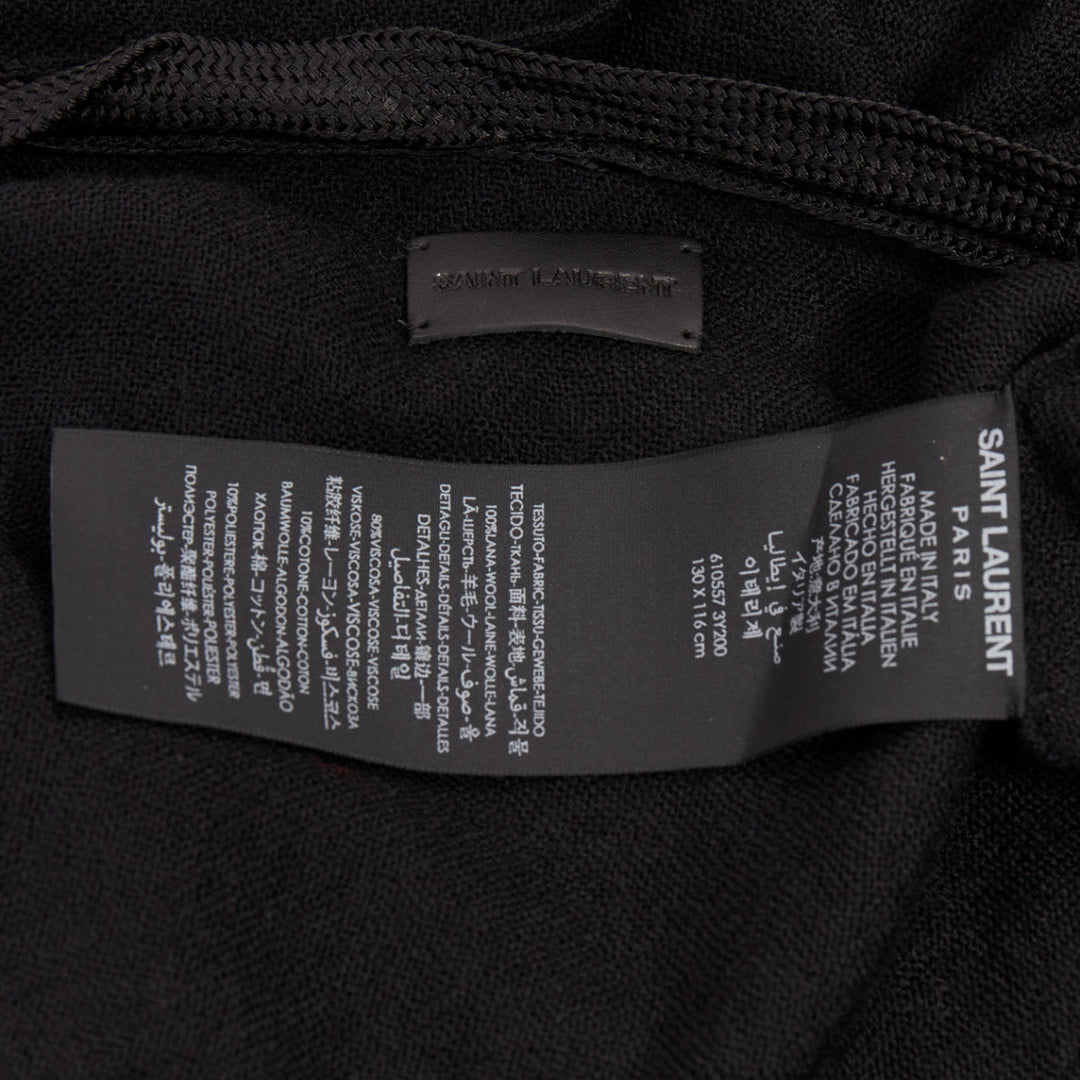 SAINT LAURENT 2016 Runway Hedi Slimane black wool fringed tassel tie cape poncho