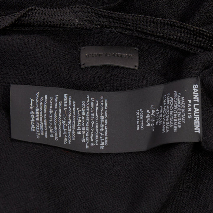SAINT LAURENT 2016 Runway Hedi Slimane black wool fringed tassel tie cape poncho