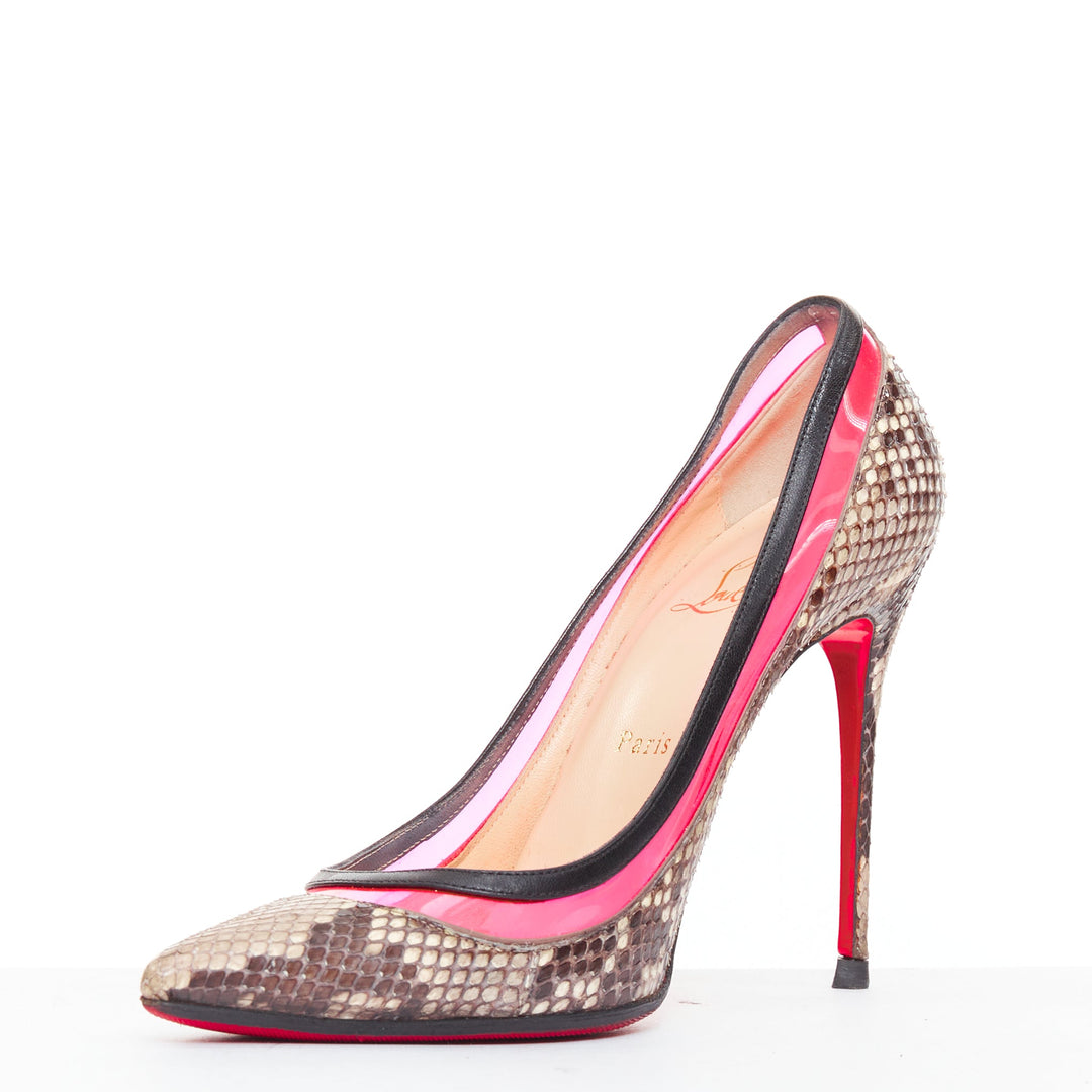 CHRISTIAN LOUBOUTIN Paulina hot pink PVC scaled leather contrast pumps EU39.5