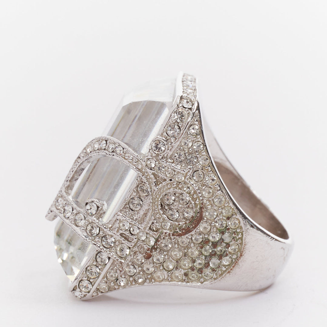 rare CHRISTIAN DIOR John Galliano Vintage crystal paved logo ring US6.5