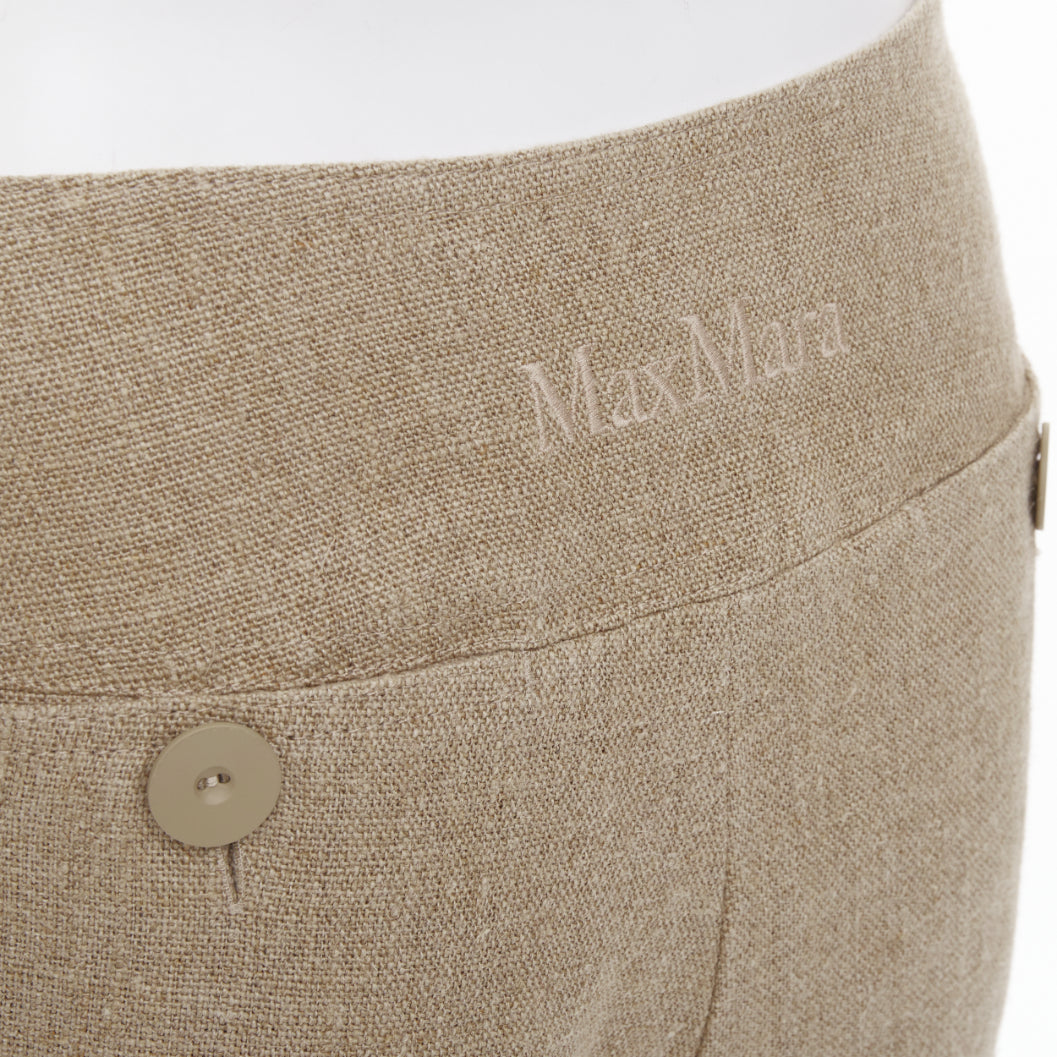MAX MARA Sfalata beige linen button tab waist wide leg crop sailor pants IT38 XS