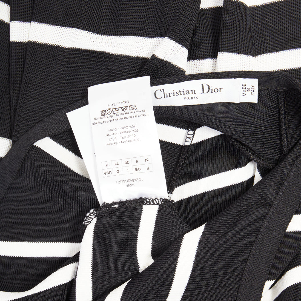 CHRISTIAN DIOR Mariniere striped knit belted viscose blend sheath dress FR34 XS