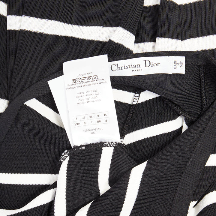 CHRISTIAN DIOR Mariniere striped knit belted viscose blend sheath dress FR34 XS