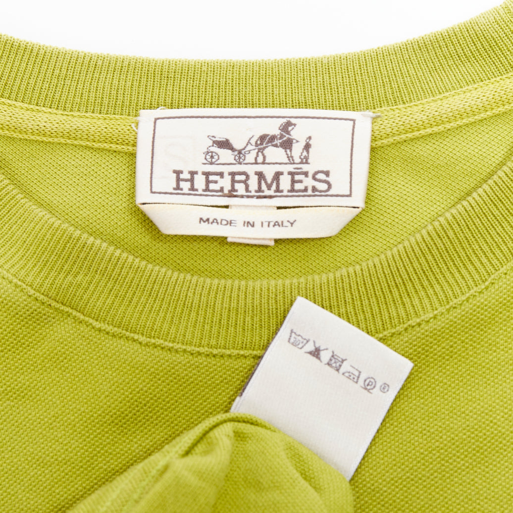 HERMES olive green cotton H logo crew neck pocket t-shirt top XS
