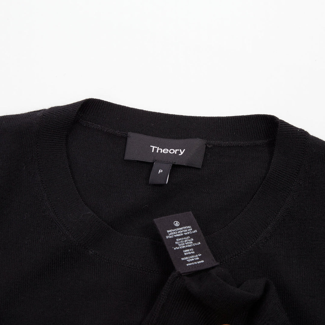 THEORY black wool blend fine knit long sleeve warm crew neck sweater P XS