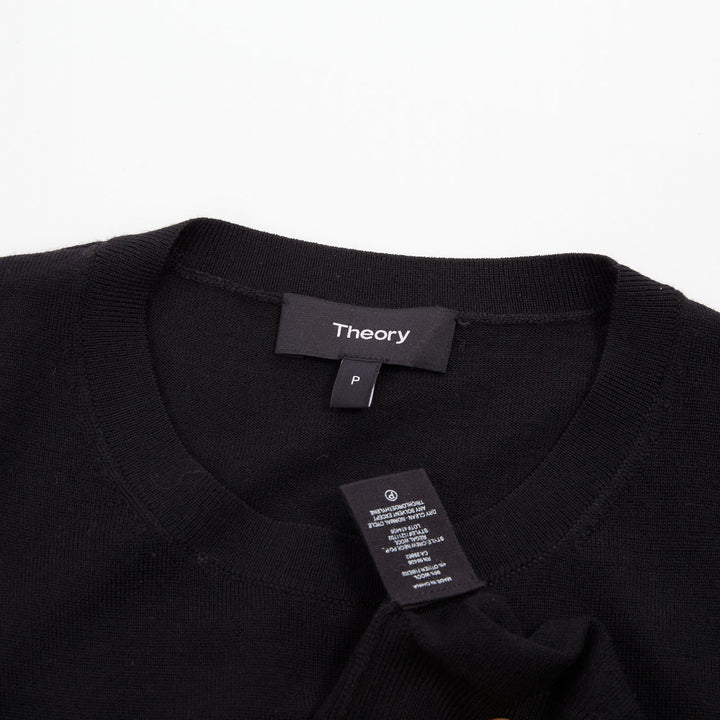 THEORY black wool blend fine knit long sleeve warm crew neck sweater P XS