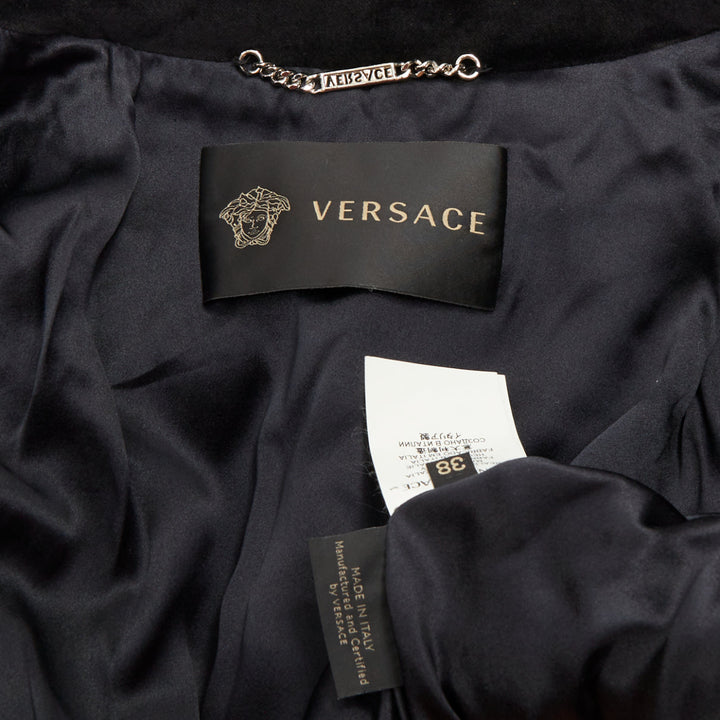 VERSACE 2012 runway black velvet gothic Byzantine cross flared zip coat IT38 XS