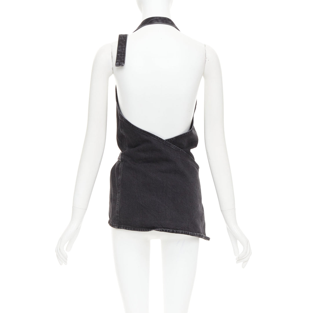 BALENCIAGA Demna 2016 washed grey denim front tie apron¬†top FR36 S
