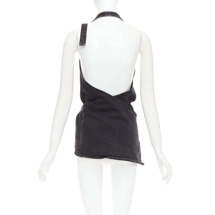 BALENCIAGA Demna 2016 washed grey denim front tie apron¬†top FR36 S