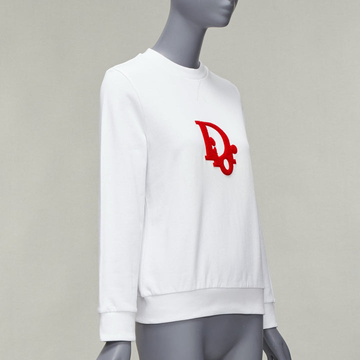 DIOR Kids red tufted logo white cotton blend pullover sweater top 12Y XS
