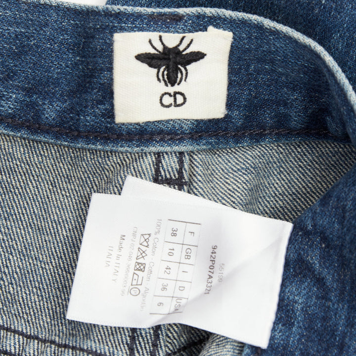 DIOR blue washed cotton denim low mid rise five pocket cropped wide jeans FR38 M
