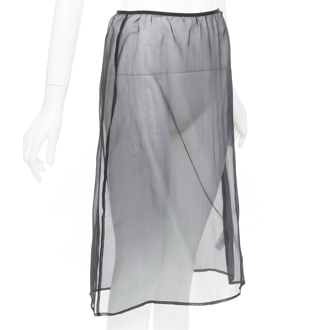 DRIES VAN NOTEN black 100% silk sheer high waist knee skirt FR36 S