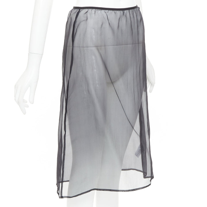 DRIES VAN NOTEN black 100% silk sheer high waist knee skirt FR36 S