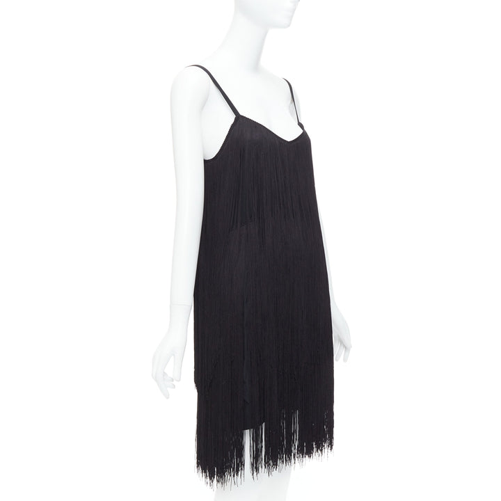 RAEY DR1210 Cocktail black tiered fringe flapper dress UK8 S