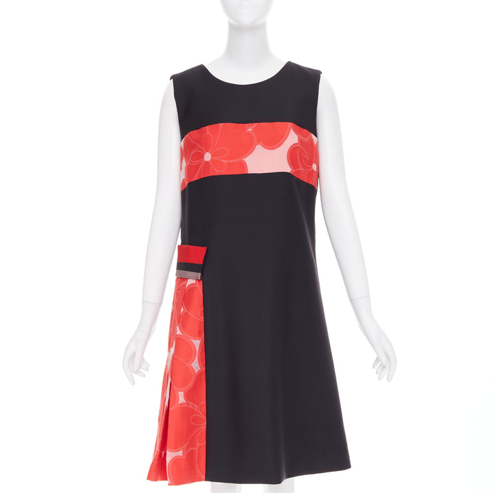 GIORGIO ARMANI Floral Jacquard black red wool blend asymmetric dress IT48 XXL