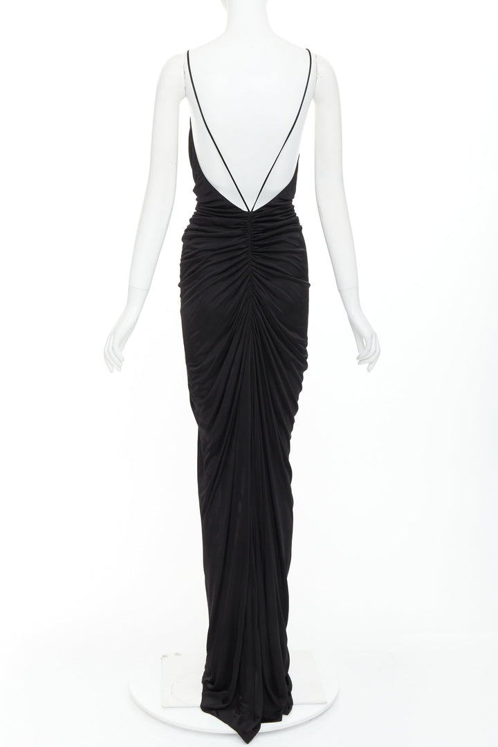 rare SAINT LAURENT 2022 Runway purple Wild Rose applique ruched plunge gown S