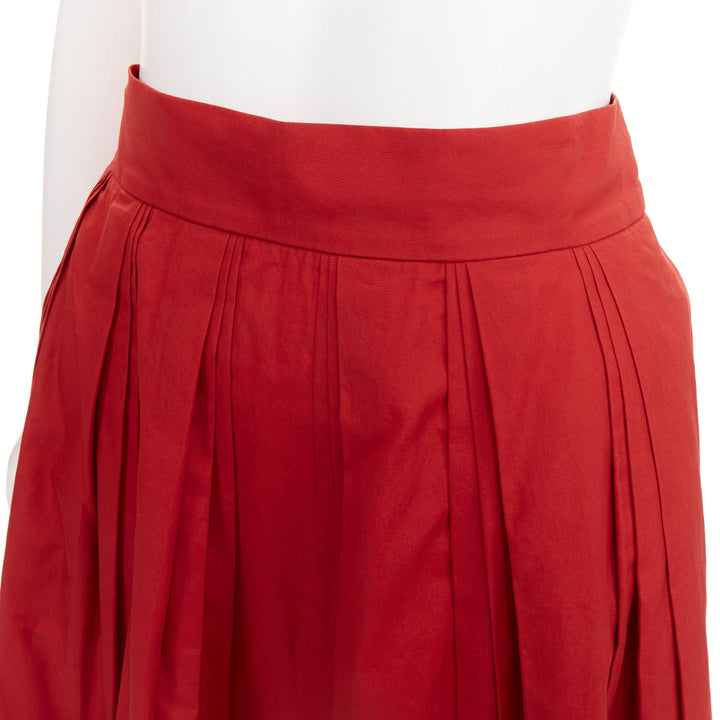 GUCCI 2007 Vintage brick red coton poplin pleated high waist knee skirt IT 38 M