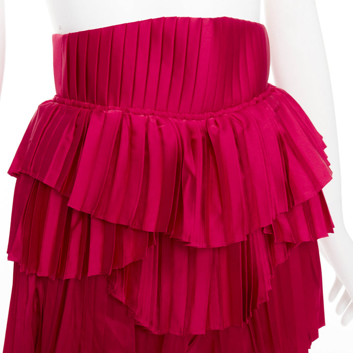 ANDREA IYAMAH Hibi red satin tiered laced corset pleated shorts XS