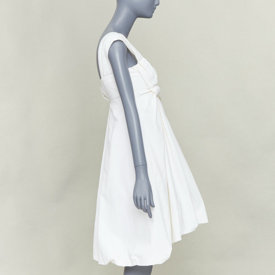 GUCCI 2007 cream cotton pleated drape waist one shoulder bubble dress IT38 XS