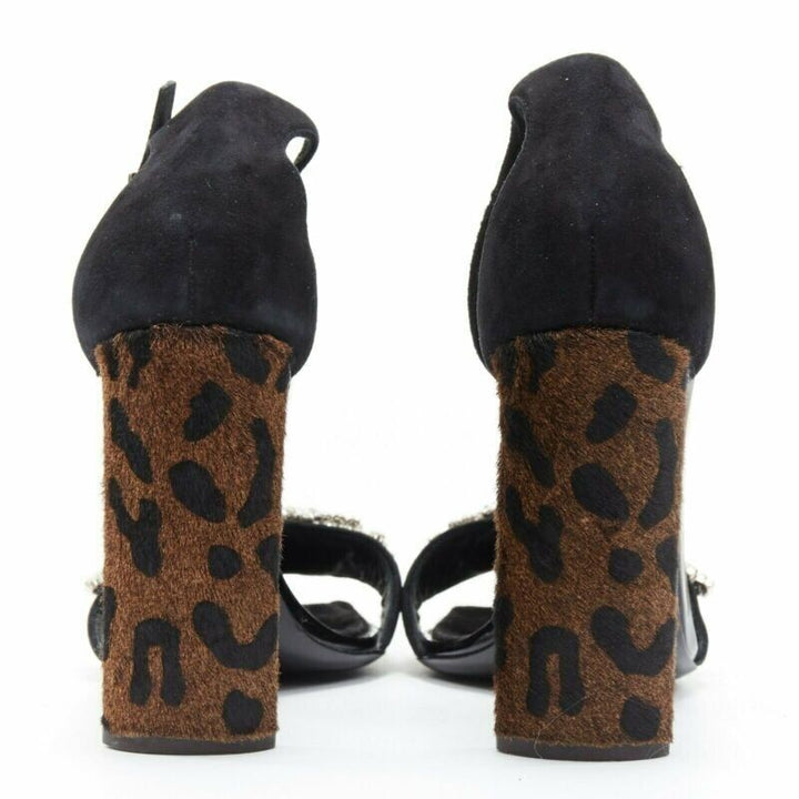 GIUSEPPE ZANOTTI 2017 Sabine black suede crystal embellished leopard sandal EU39