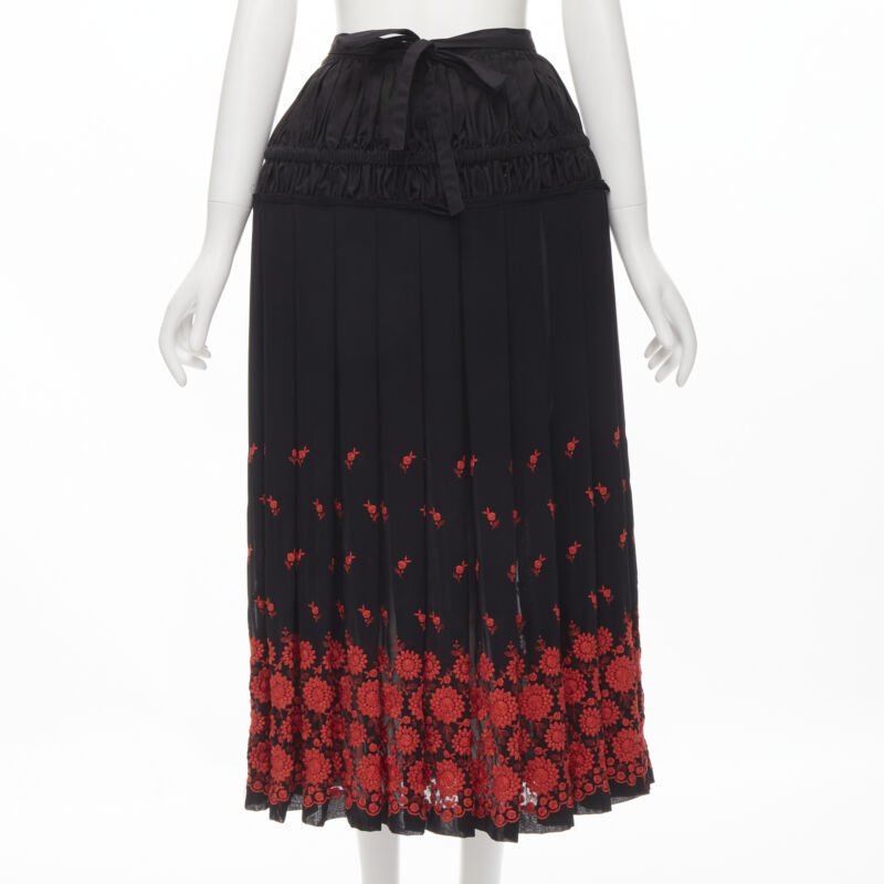 vintage COMME DES GARCONS 2001 black red floral embroidered peplum crin skirt M