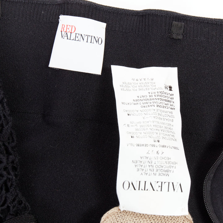 RED VALENTINO black multi lace stiff bow embellished strapless dress