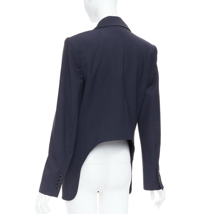 TIBI navy wool blend padded double breasted boxy blazer jacket US2 S