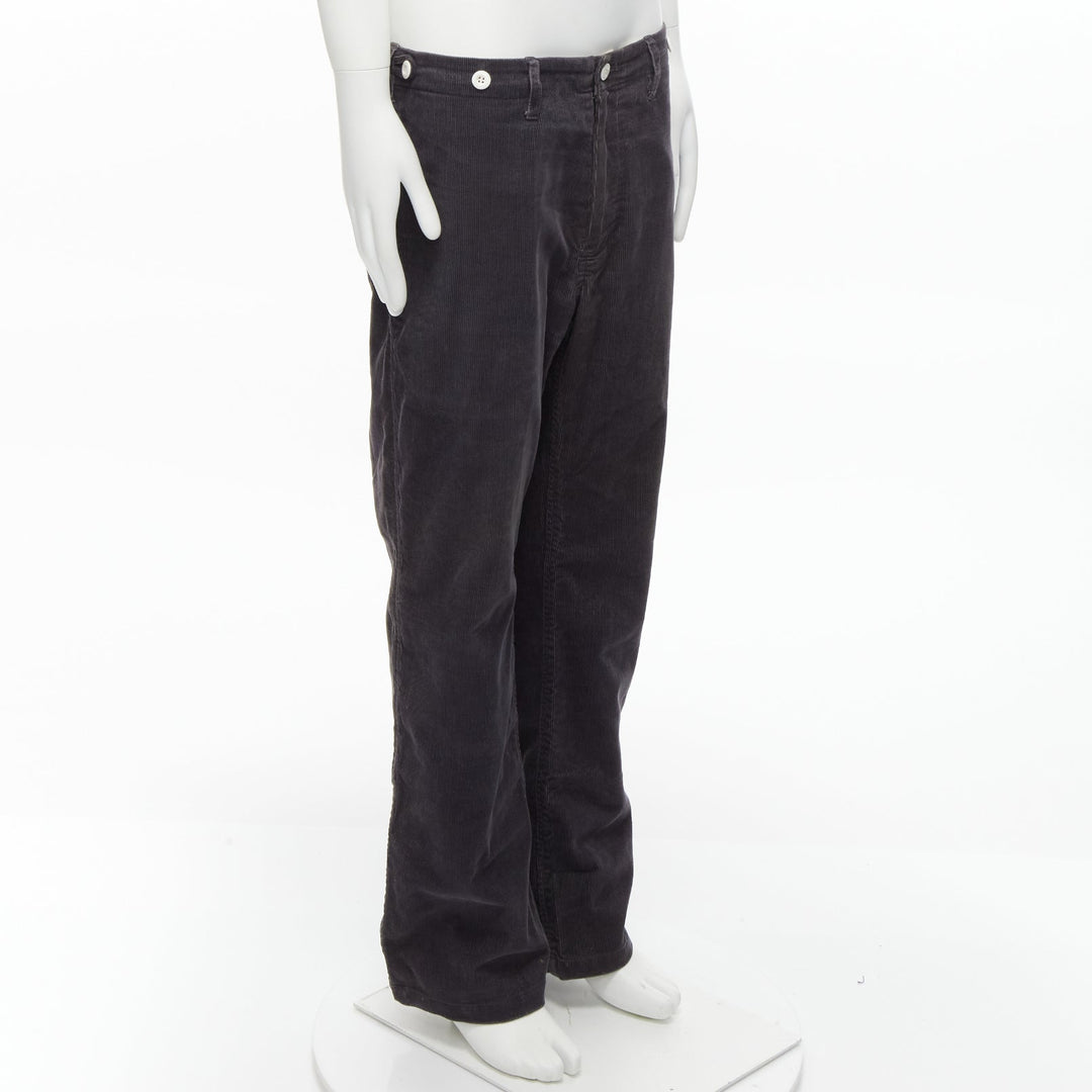 VISVIM grey cotton blend corduroy button embellished low rise wide pants L