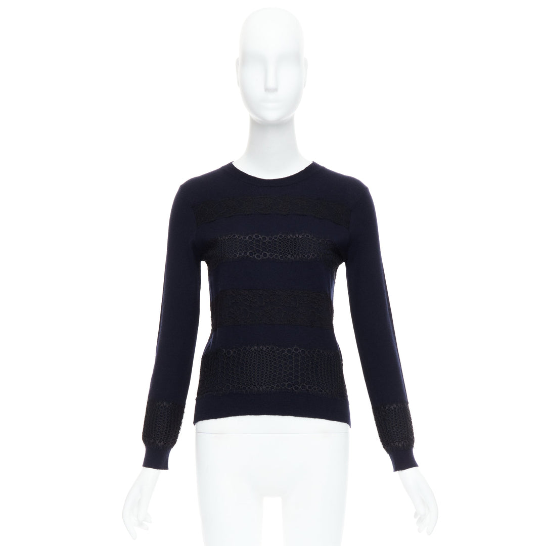 GIAMBATTISTA VALLI 100% cashmere navy black mix lace sweater  IT38 XXS