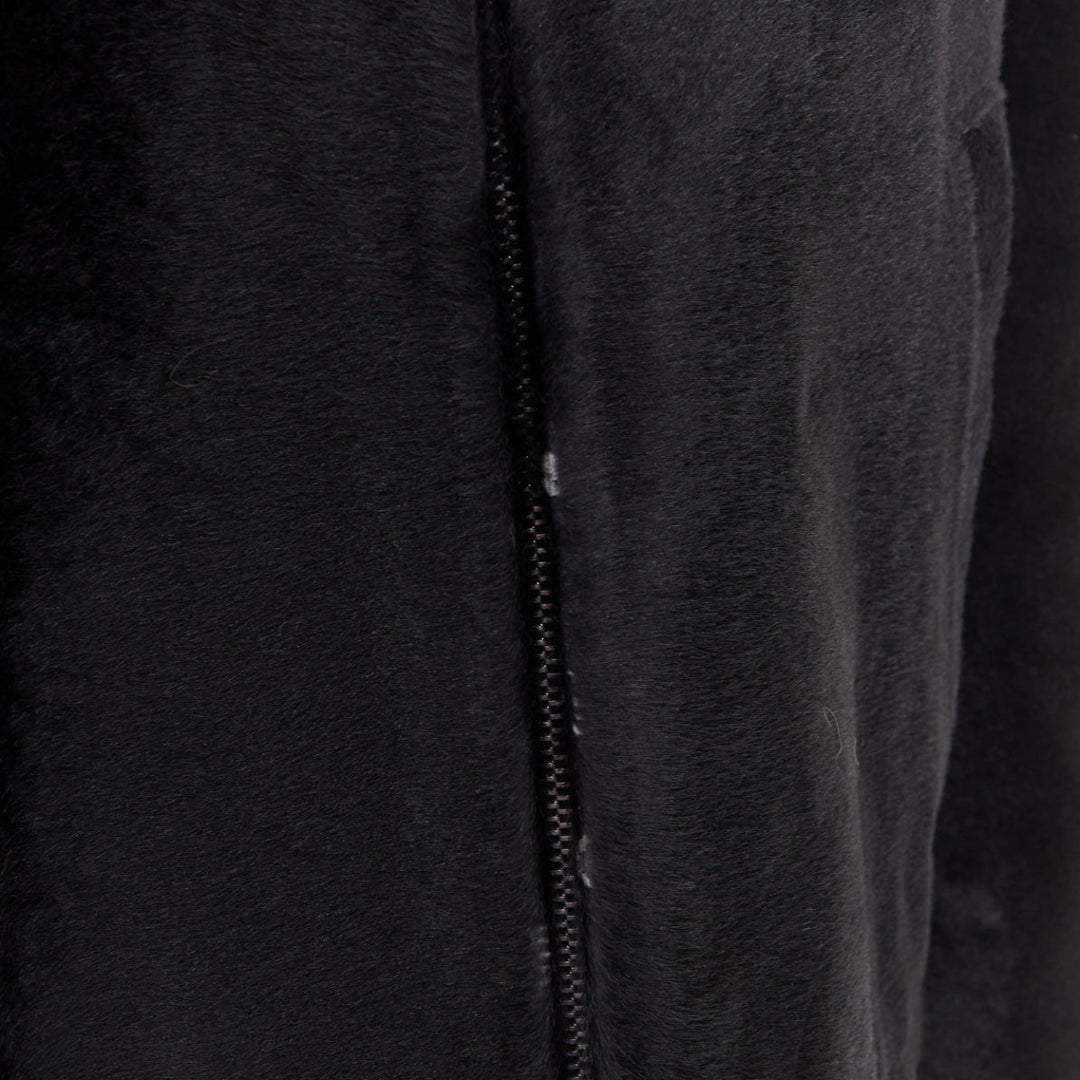 PRADA 1990s Vintage black horsehair leather pocketed boxy minimal jacket IT48 M