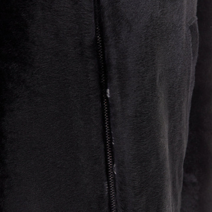 PRADA 1990s Vintage black horsehair leather pocketed boxy minimal jacket IT48 M