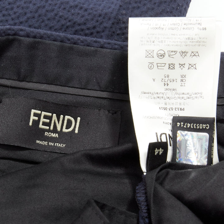 FENDI navy blue seersucker cotton blend trousers pants IT44 XS