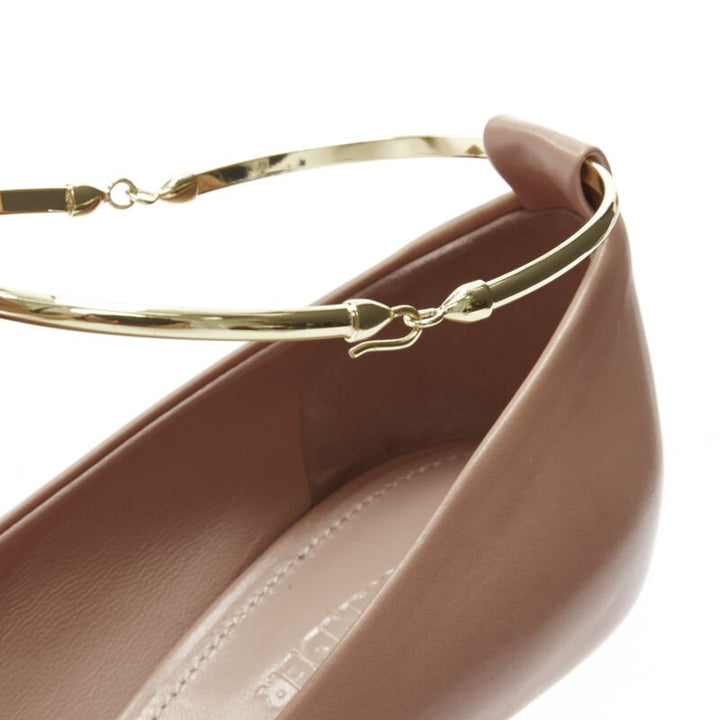 JIL SANDER Brady 70 nude beige gold anklet bangle point toe pump EU38