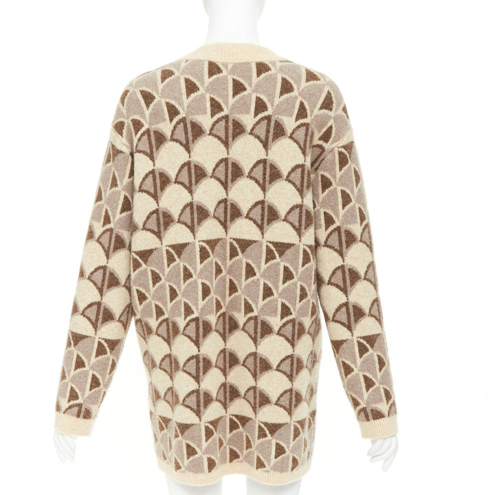 NANUSHKA 2021 Milo beige brown graphic knit intarsia button oversized cardigan S