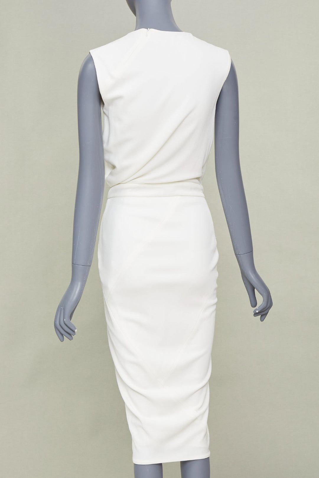 NARCISO RODRIGUEZ elegant draped wrap panel ivory viscose midi dress IT38 XS