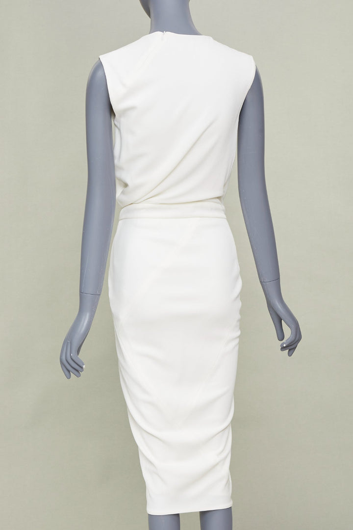 NARCISO RODRIGUEZ elegant draped wrap panel ivory viscose midi dress IT38 XS