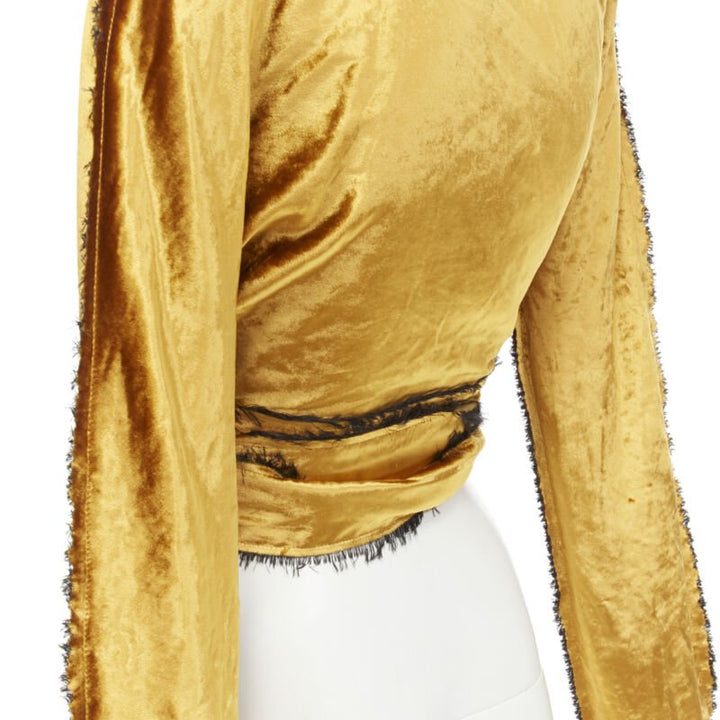 SID NEIGUM gold velvet black frayed seams wrap kimono robe jacket US2 S