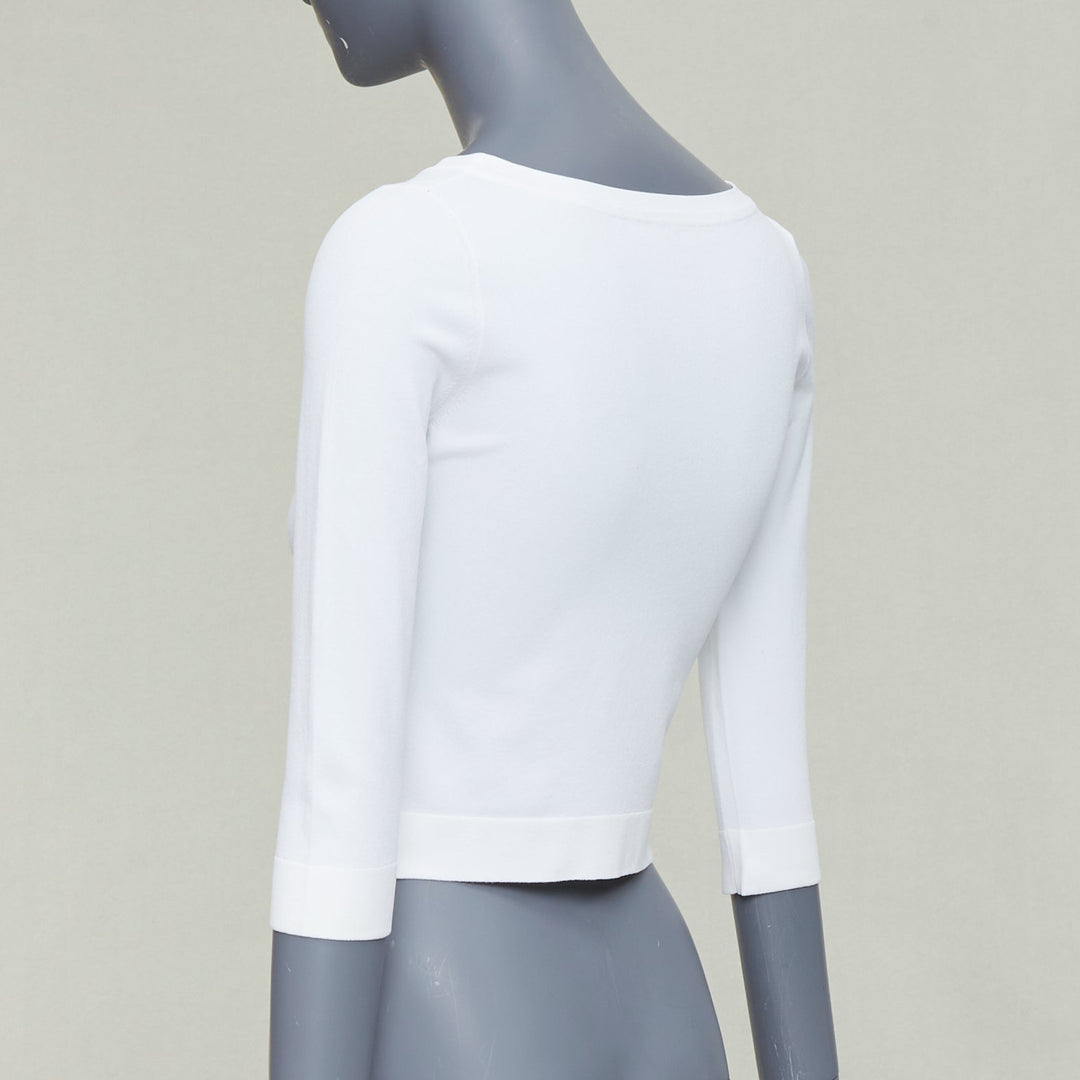 ALAIA cream cropped sleeved bateau neck sweater top