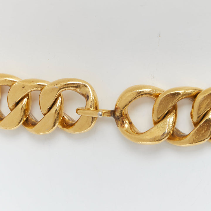 CHANEL 1990's Vintage iconic gold plated logo ID chunky chain necklace belt