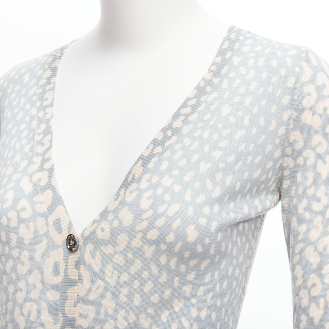 GUCCI Vintage green blue leopard print cashmere silk wool cardigan IT38 XS