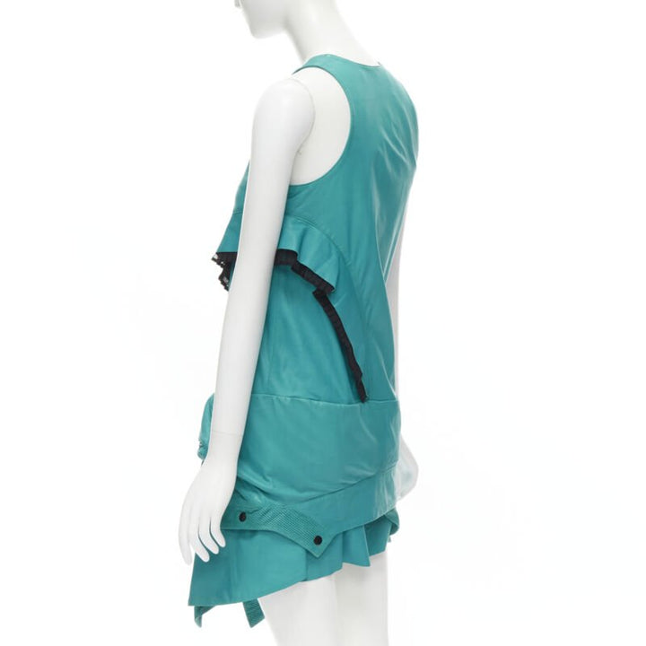 PROENZA SCHOULER teal blue leather ruffle trimmed sportif dress US2 S