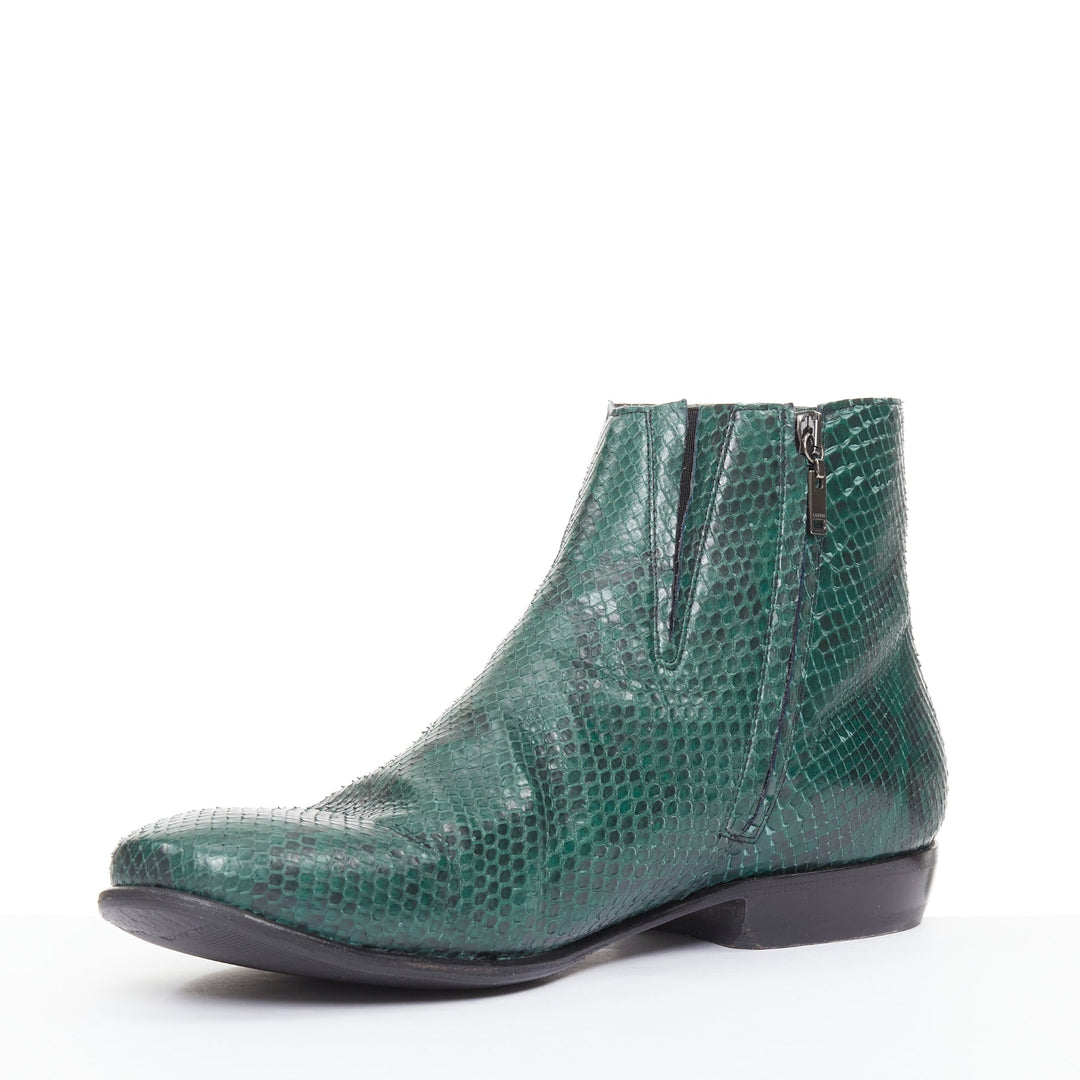 LANVIN 2012 Vintage green scaled leather silver chain ankle boots UK9 EU43