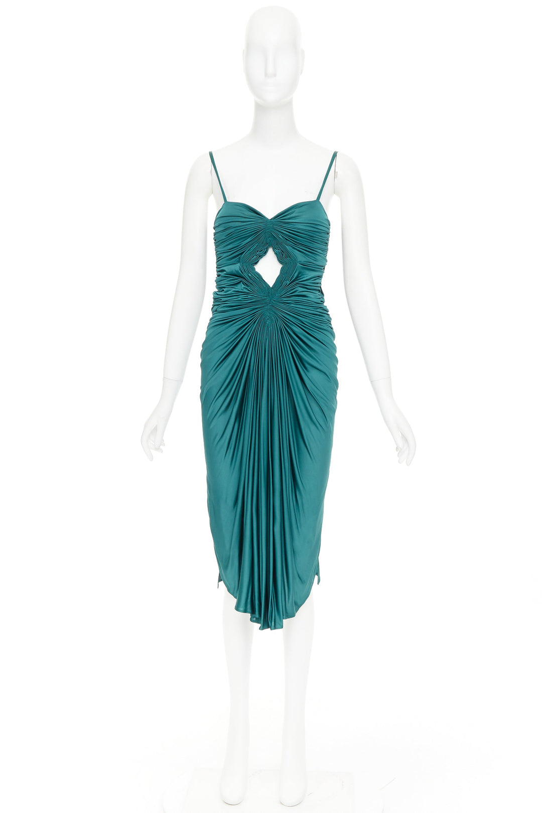 SOPHIA KOKOSALAKI teal green viscose silk grecian drape cut out dress IT38 XS