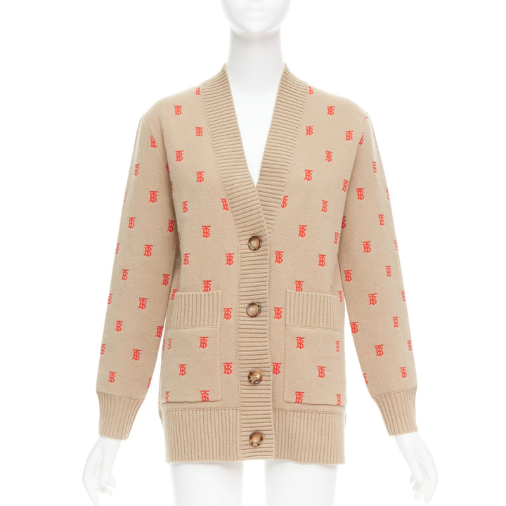 BURBERRY TB monogram camel red cashmere blend oversied cardigan XS