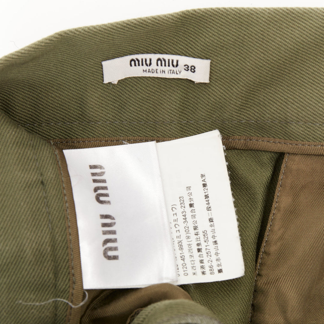 MIU MIU 2019 green cotton gabardine silver logo buckle utility skirt IT38 XS