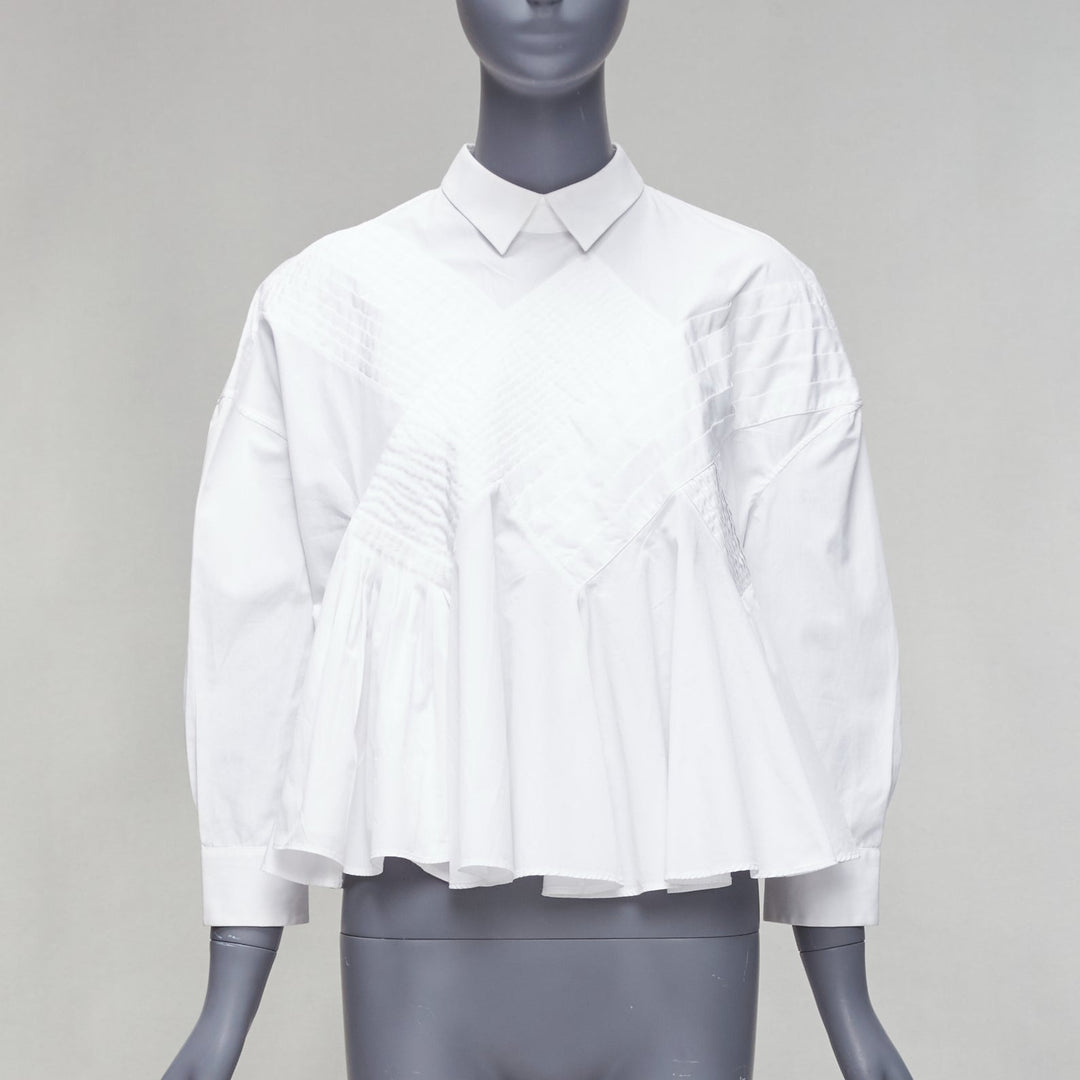 VIKTOR & ROLF white cotton criss cross pleated collared boxy flare shirt IT40 S