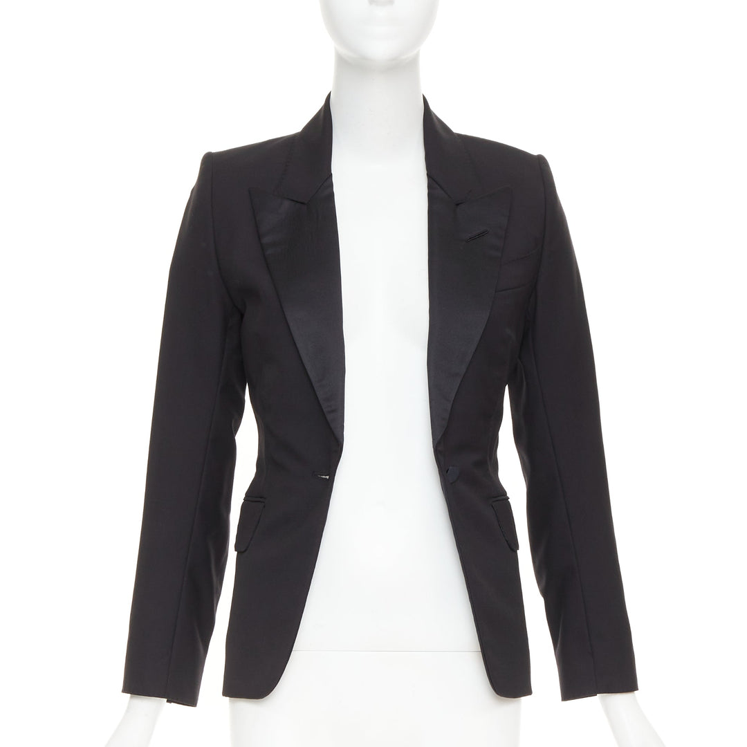 TOM FORD black virgin wool silk peak lapel  tuxedo blazer IT36 XXS