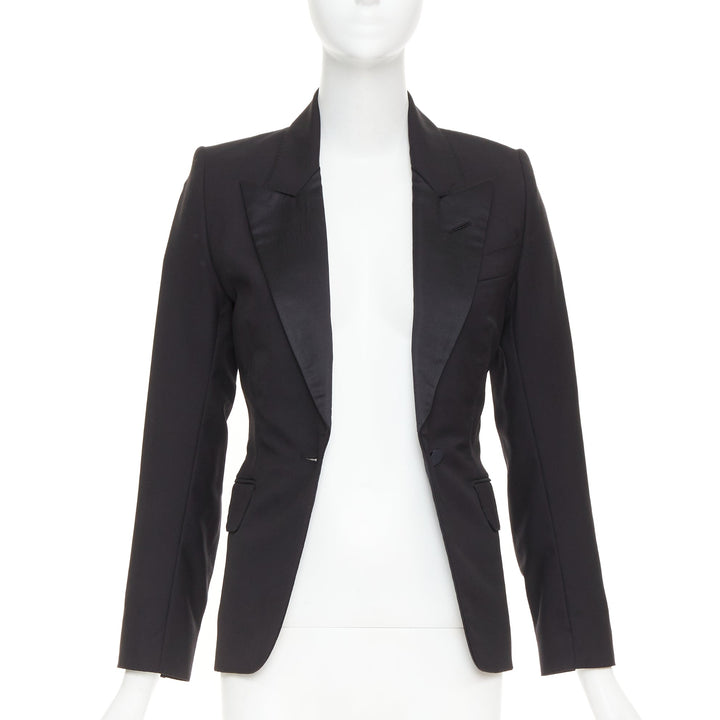 TOM FORD black virgin wool silk peak lapel  tuxedo blazer IT36 XXS