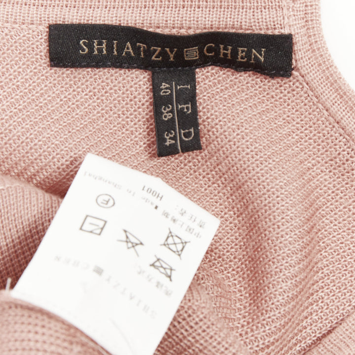 SHIATZY CHEN dusty pink modal oriental embroidery qipao collar sweater IT40 S